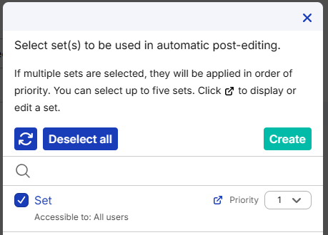 List of automatic post-editing condition sets