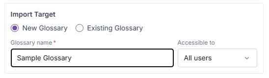 glossary management screen
