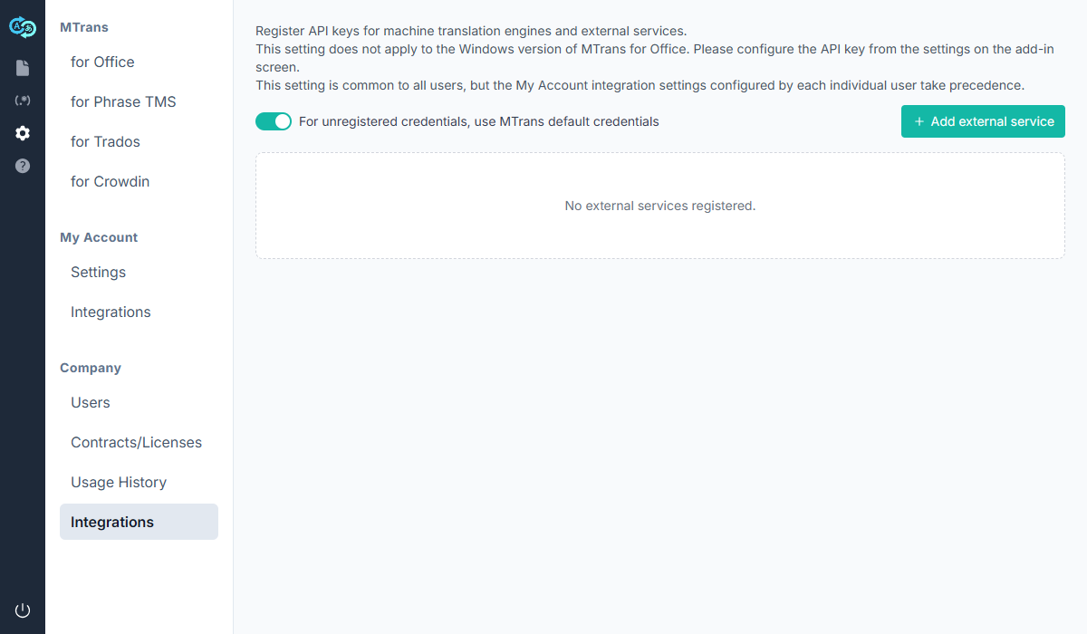Company > Integrations