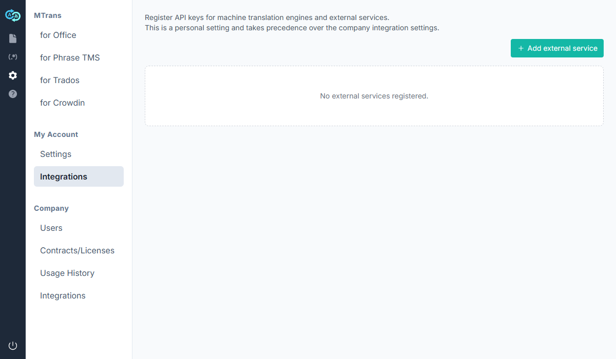 My Account > Integrations