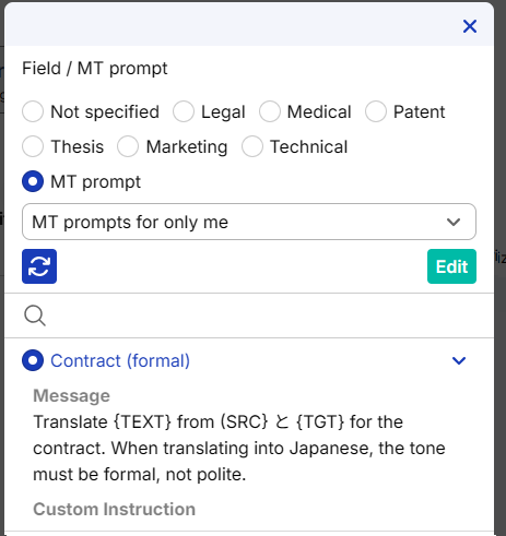 OpenAI option setting dialog