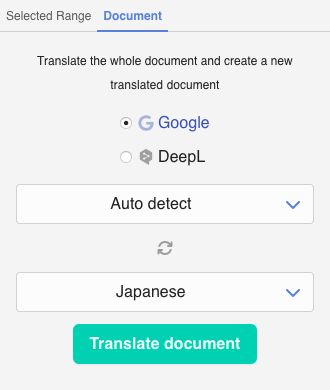 Document translation screen in Word for Mac